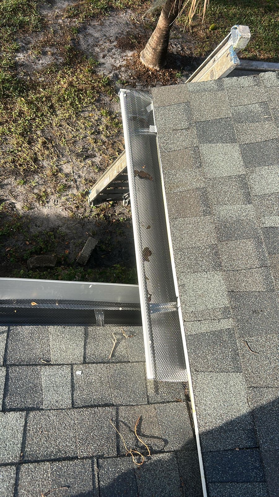 Leaf guard / gutter screen on a shingle roof