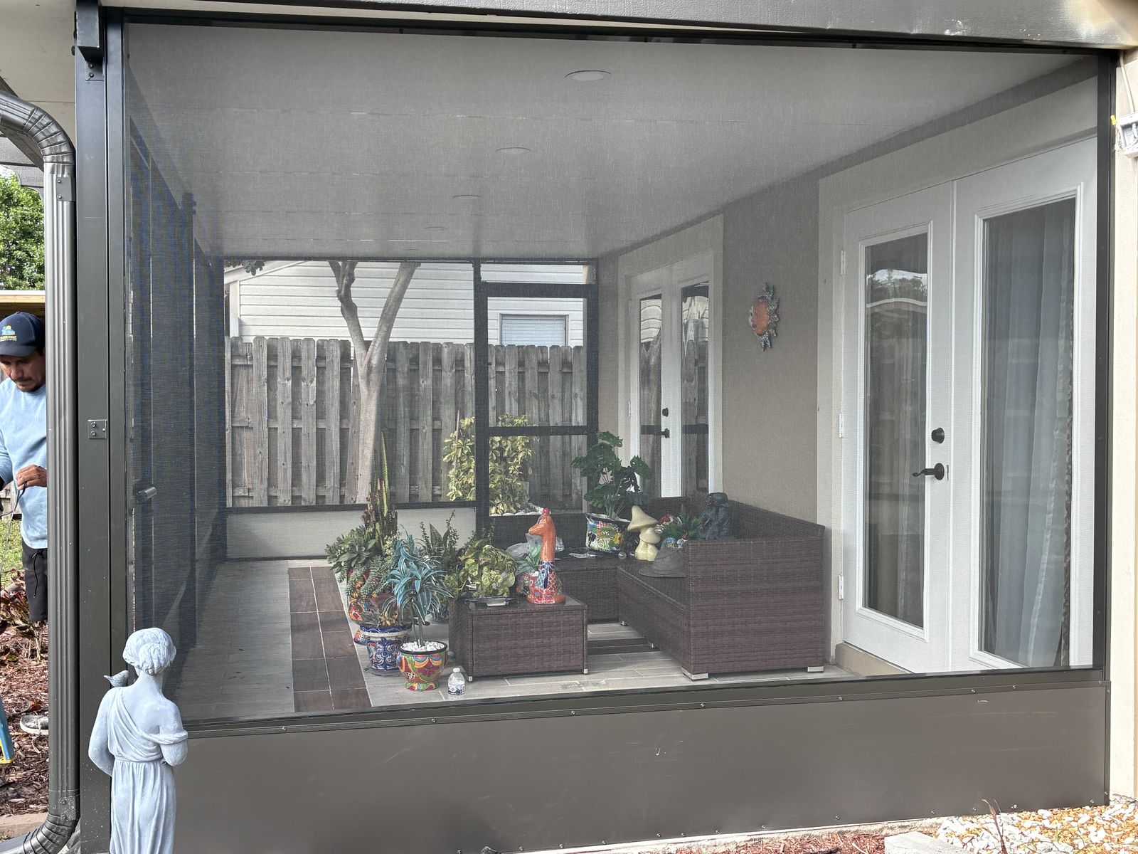 Inside a finished screened patio enclosure